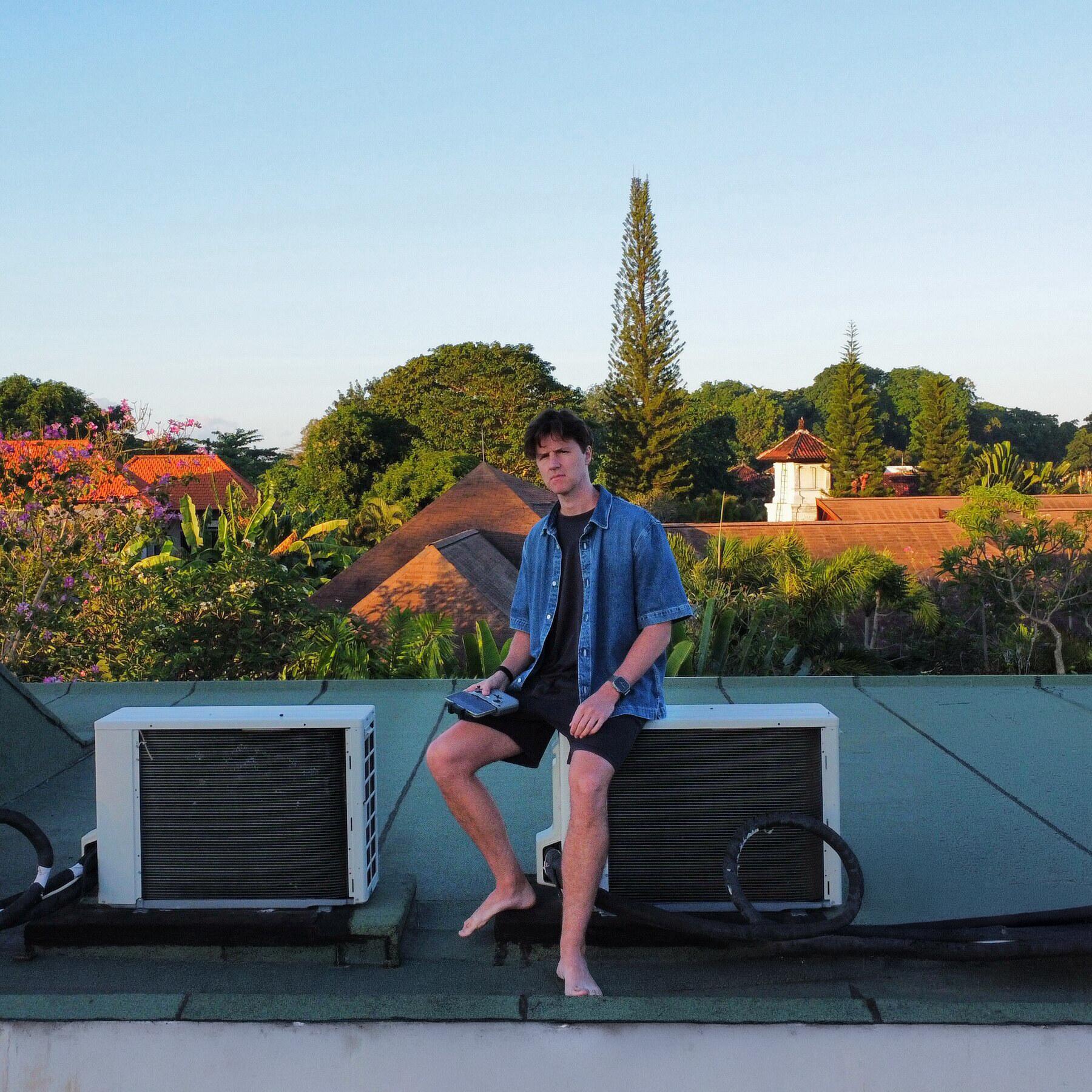 Danny Dobson on the roof at Thorp House, Bali